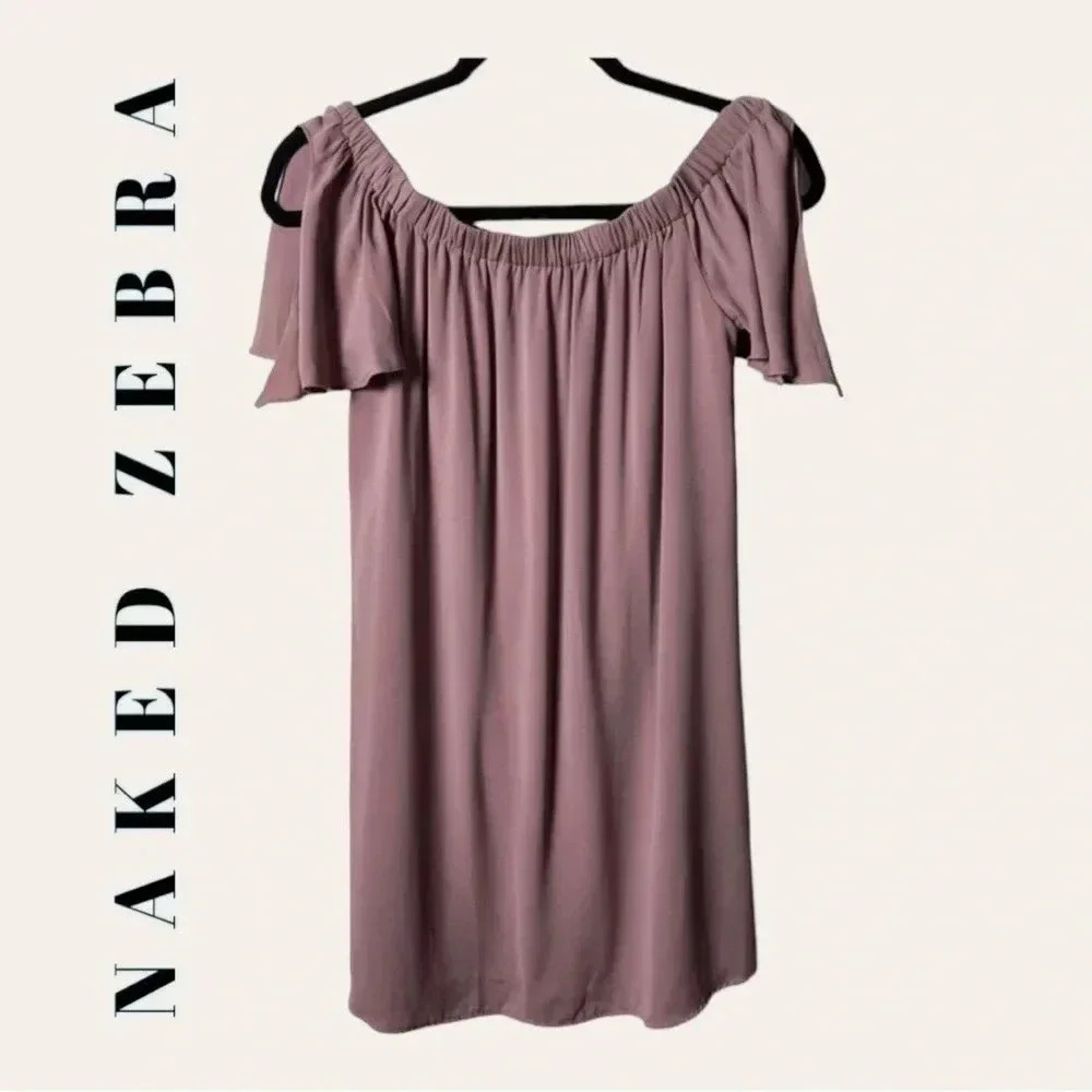 0383. Naked ZEBRA‎ OFF SHOULDER MINI DRESS SIZE SMALL MAUVE IN COLOR